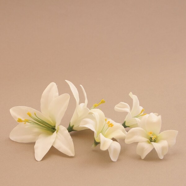 25 Baby Tiger Lilies in Cream White - Artificial Flowers, Silk Flower Heads