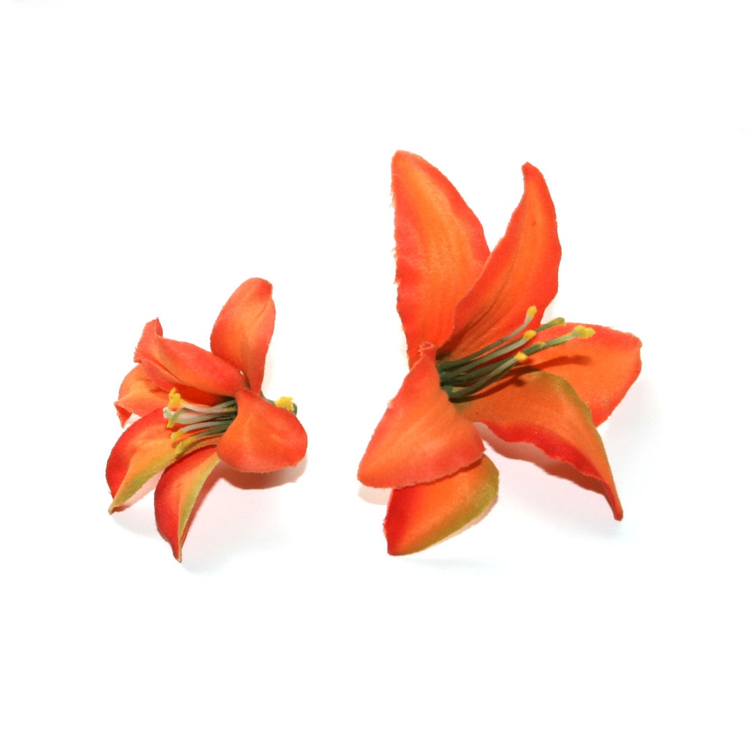 10 Small Tiger Lilies in Orange Artificial Flowers, Silk Flower Heads