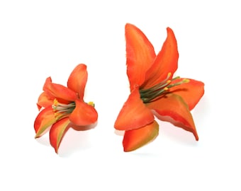 10 Small Tiger Lilies in Orange - Artificial Flowers, Silk Flower Heads - PRE-ORDER