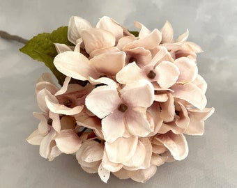 Antique Pink Hydrangea - Full Head with Stem and Leaves - Artificial Flowers, Silk Flowers