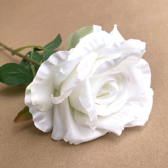 Buy White Rose With Curled Petals Artificial Flower Silk Flower