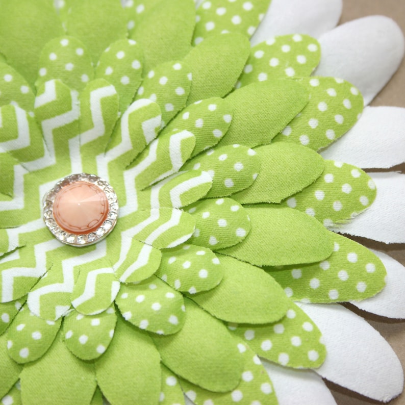 Polka Dot Artificial Flowers Silk flowers Embellished Green and White Patterned Daisy Flower Head Chevron Stripe