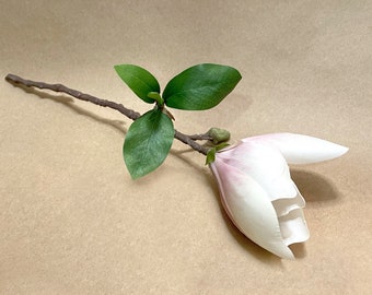 Light Pink and Cream Magnolia Bud Branch - Artificial Flower, Silk Flower