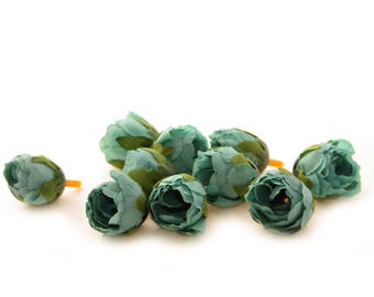 10 Turquoise Blue Tea Roses - Artificial Flowers, Silk Roses