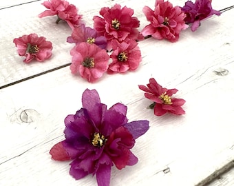 10 Violet Medley Blossoms- Artificial Flowers, Silk Blossoms