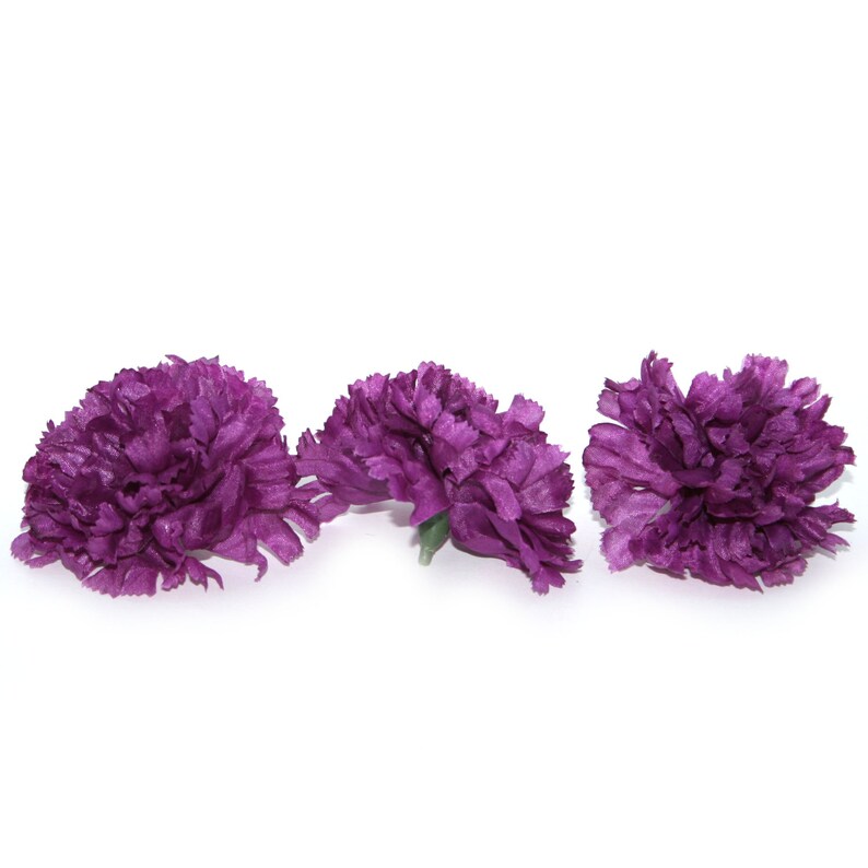 3 Purple Carnations Artificial Flowers Silk Flower Heads Etsy