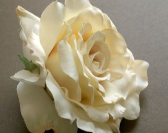1 Large Cream Georgia Rose - Peach Accents - Artificial Flower, Silk Flower Heads - PRE-ORDER- With or Without Stem