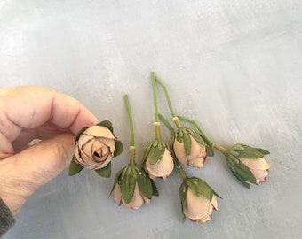 Mocha Brown Baby Peony Bud Picks  - Artificial Silk Flower