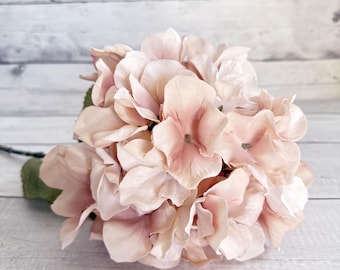 Jumbo Antique Pink Hydrangea - Full Head - Stem and Leaves Available  - Artificial Flowers, Silk Flowers