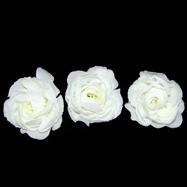3 Medium White Ranunculus - Artificial Flowers, Silk Flowers