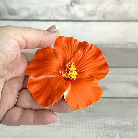 Bright Orange Tropical Hawaiian Hibiscus Flower Clip  display picture 1