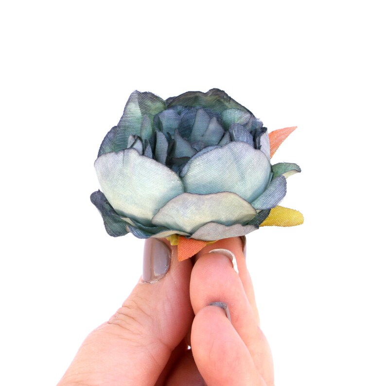 5 Mini Peonies in SMOKEY BLUE Artificial Flower Heads Silk Flowers