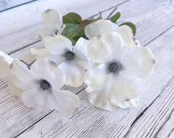 4 Wedgewood Cream Dogwood Picks - Artificial Flowers, Silk Flower Blossoms - PRE-ORDER