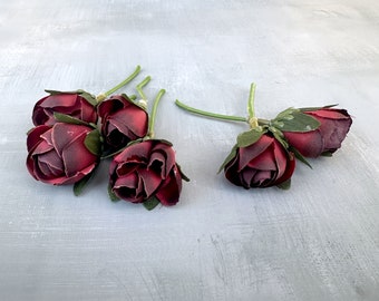 Dark Red Baby Peony Bud Picks  - Artificial Silk Flower