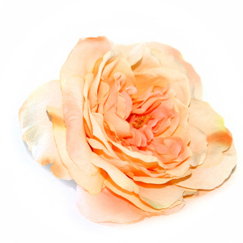 1 Large Perfectly Peach Sophia Rose Orange Accents Artificial Flower, Silk Flower Heads PRE-ORDER With or Without Stem image 4