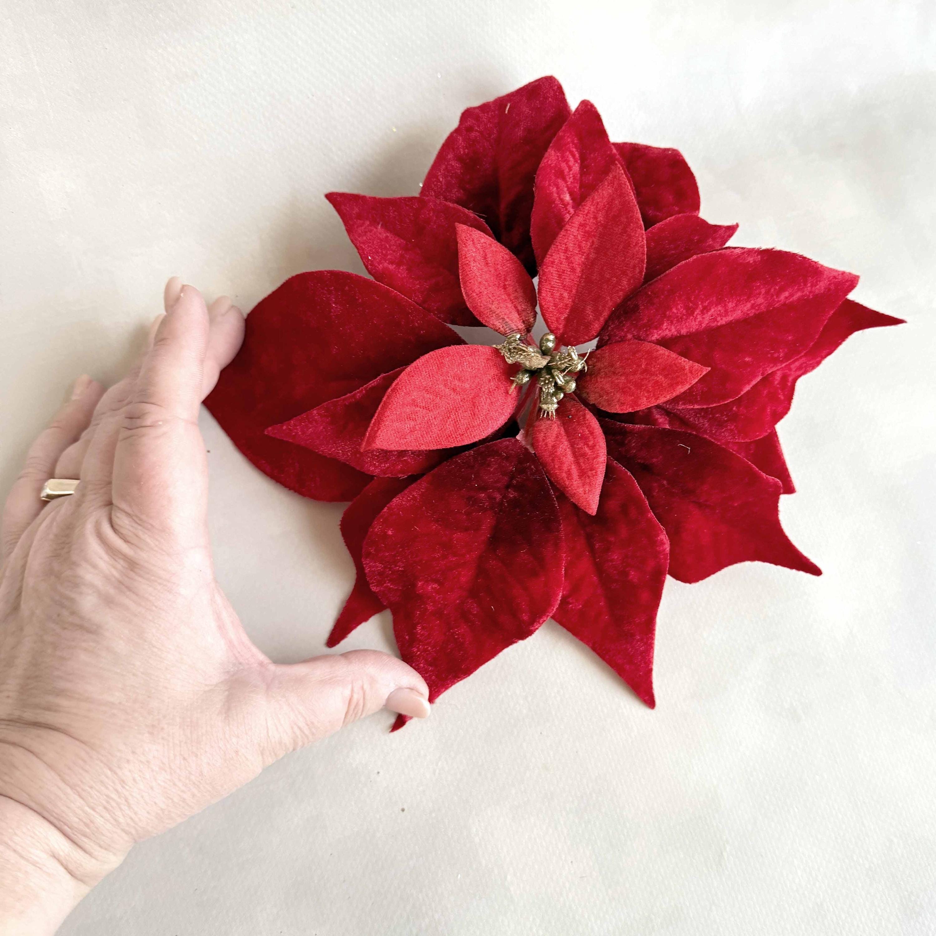 Handmade Red Velvet Poinsettia Holiday Hair Flower Clip‎ Pinup Rockabilly Xmas New Pink POINSETTIA Fabric Floral Pin-up | Mercari main image 2