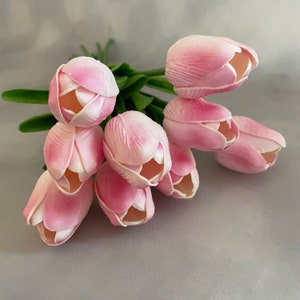 9 Pink Tulips Bouquet - Real Touch - Artificial Flowers