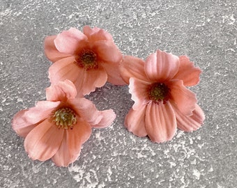 3 Delicate Salmon Pink Cosmos - Artificial Flowers, Silk Flowers - 2 inches