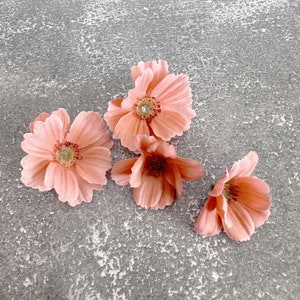4 Delicate Salmon Pink Cosmos Artificial Flowers, Silk Flowers image 1