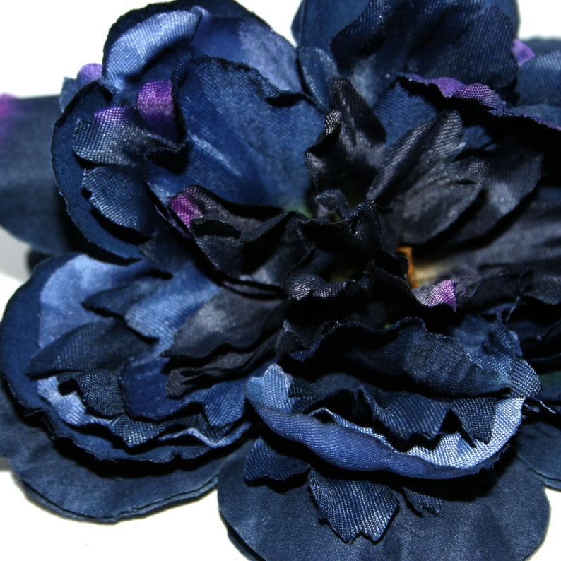 Artificial Flower Heads Silk Flowers Limited Quantities Navy Blue with Violet Highlights Peony