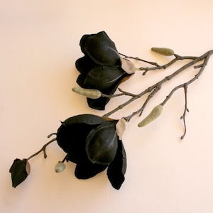 Large Black Magnolia - Artificial Flower, Silk Flower Head - PRE-ORDER - Flower Head or 2 Flowers on Full Stem as pictured