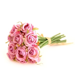 Lilac Corsage Rose Bundle Bouquet - Artificial Flowers, Silk Flowers