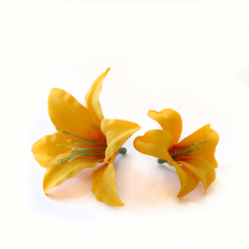 10 Tiger Lilies in Yellow Gold Artificial Flowers Silk Etsy