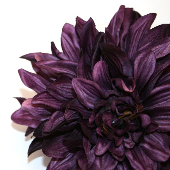 6 Blooming Deep Purple Dahlia, Artificial Flower Stem, Floral Decor set of  3 