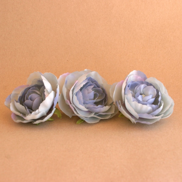 3 Small Blue Medley Ranunculus - Artificial Flowers, Silk Flowers