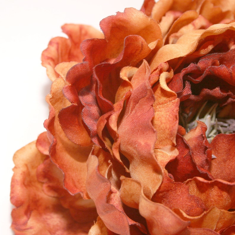 1 ENORMOUS Rust Orange Peony Artificial Flower Head, Silk Flowers PRE-ORDER Stem and Leaves Available image 5
