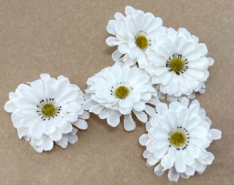 5 Small Creamy White Daisies - Artificial Flowers, Silk flower Heads