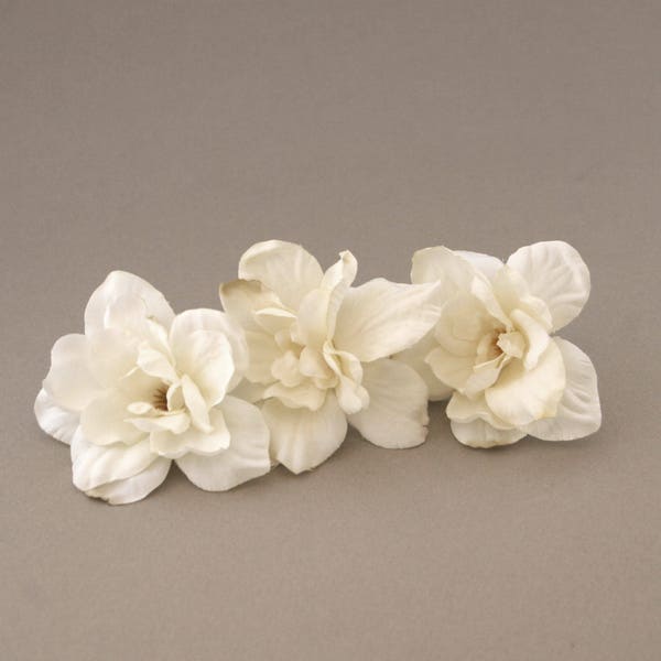3 Cream White Silk Delphinium Blossoms - Ariticial Flowers, Silk Flowers - PRE-ORDER