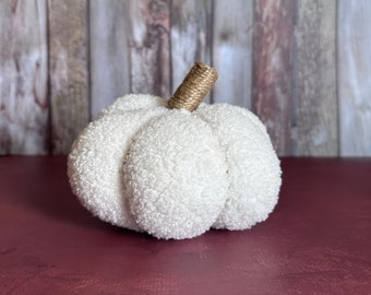 Creamy White Sherpa Pumpkin - Table Topper, Garlands, Wreaths, Halloween, Thanksgiving, Fall Floral - 6 inches