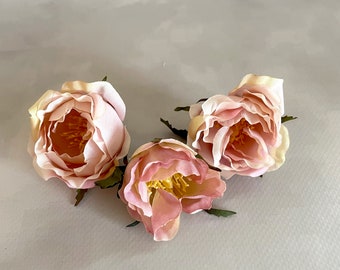 3 Wild Pink Garden Roses - Artificial Flowers, Silk Flower Heads