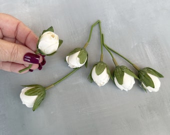 Cream Baby Peony Bud Picks  - Artificial Silk Flower