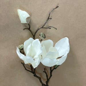 Cream Magnolia Branch - 2 Flowers, 3 Buds - Artificial Flower, Silk Flower