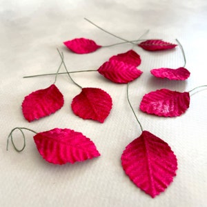 50 Dark PINK Wired Velvet Leaves  - Artificial Leaves