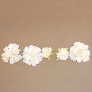5 Soft Cream White Pincushion Flowers - Artificial Flower Head, Silk Flower
