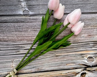5 tulipes roses Real Touch - fleurs artificielles