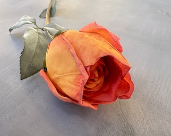 Dry Look Orange Rose  - Slightly Blooming - Artificial Flowers, Silk Roses