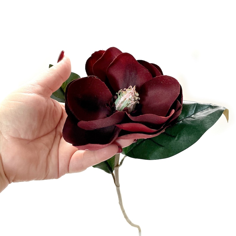 Silk Flower Head Artificial Flower Burgundy Red Magnolia