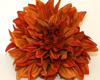 1 ENORMOUS Burnt Orange Silk Dahlia - Artificial Flower - 6 inches - PRE-ORDER