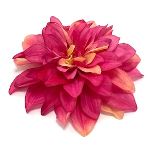 Large Dark Pink Dahlia - Peach Highlights - Artificial Flower, Silk Flower Heads - 6 inches
