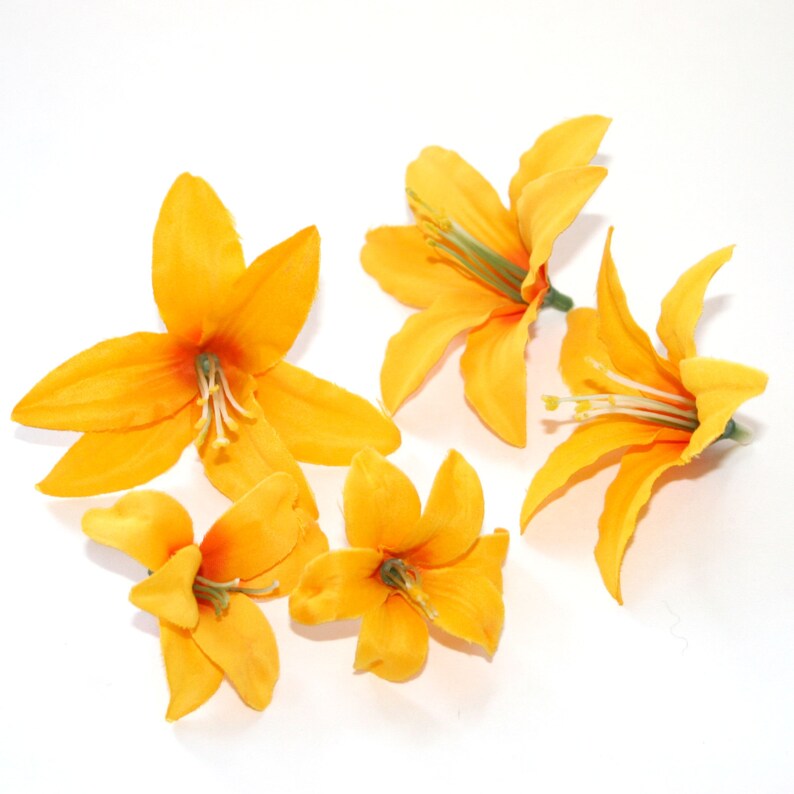 10 Tiger Lilies in Yellow Gold Artificial Flowers Silk Etsy