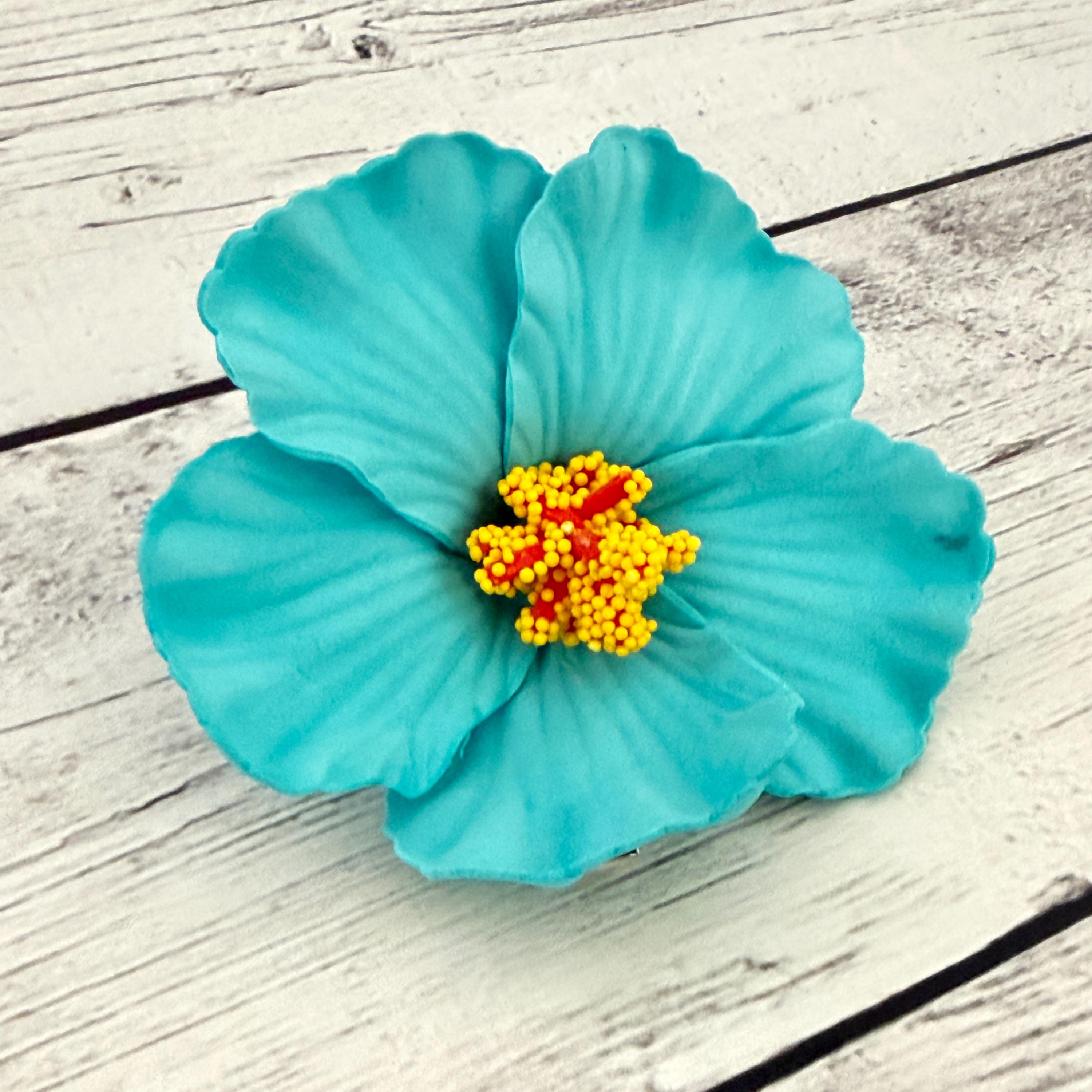 Light Turquoise Blue Tropical Hawaiian Hibiscus Flower Clip