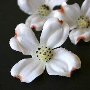 3 Small White - Plum Tipped Dogwood Blossoms - Artificial Flowers, Silk Flowers