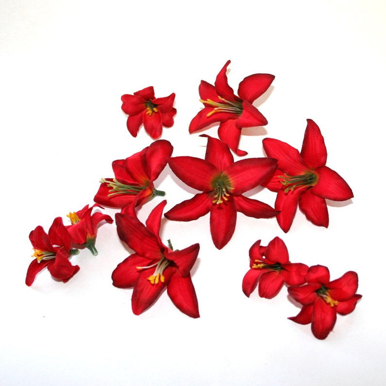 10 Tiger Lilies in Red Artificial Flowers Silk Flower Heads Etsy