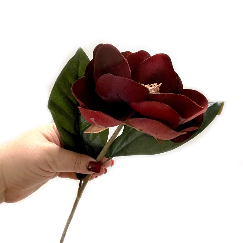 Silk Flower Head Artificial Flower Burgundy Red Magnolia