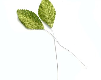 25 Green Glitter Corsage Leaves  - Artificial Leaves