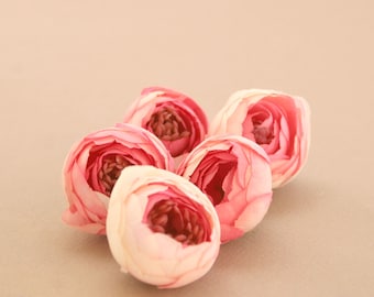 5 Pink and Cream Strawberry Shortcake Camellia Buds - Artificial Flowers, Silk Flowers - Ships FREE with purchase of another item